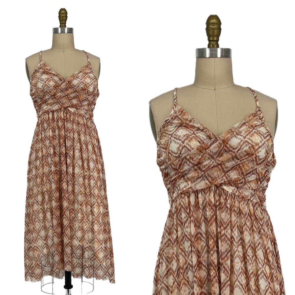 Free People Watercolor Diamond Mesh Overlay Strappy Dress size Large